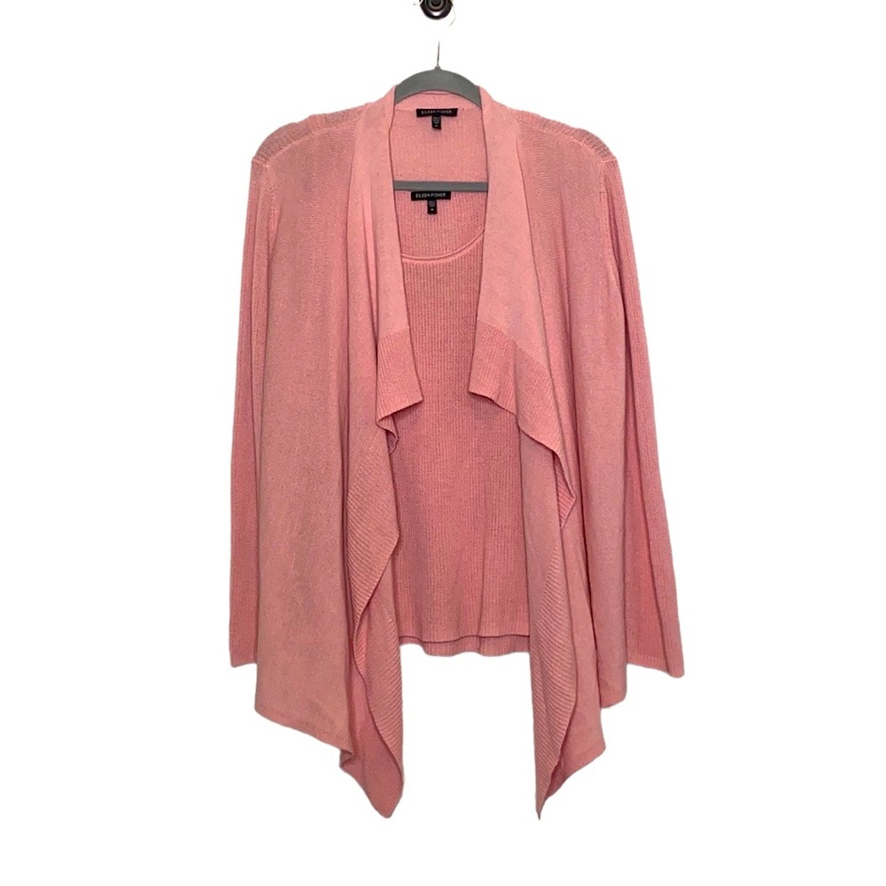 Eileen Fisher Women's Pink Knit 2-Piece Open Cardigan/Tank Top Set size Medium